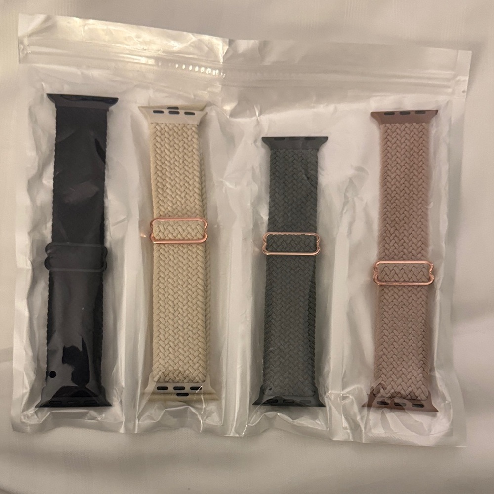 4 pack of Braided Apple Watch Bands - Black, Cream, Olive, Blush